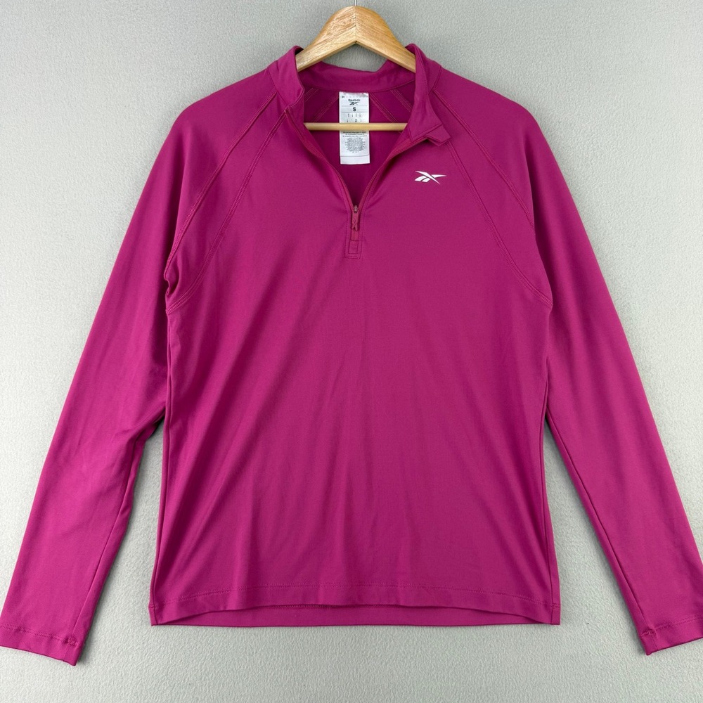 Reebok Running Top Quarter Zip Pullover Women Small Pink Athletic Activewear